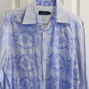 Men's blue embroidered Bugatchi dress shirt